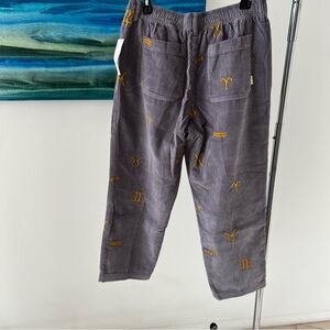 Men's Gray Corduroy Pants with Yellow Embroidery
